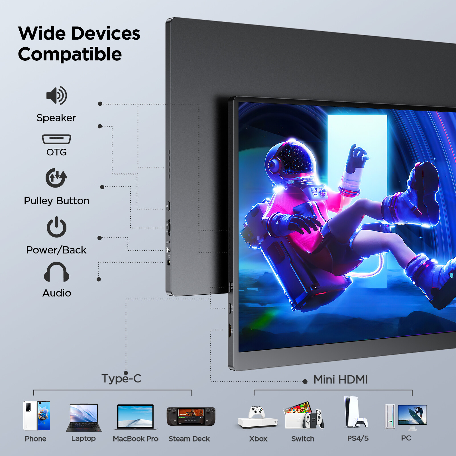 EVICIV 144Hz 2K Portable Monitor 16″ 2560*1600 QHD Anti Glare Screen For Switch