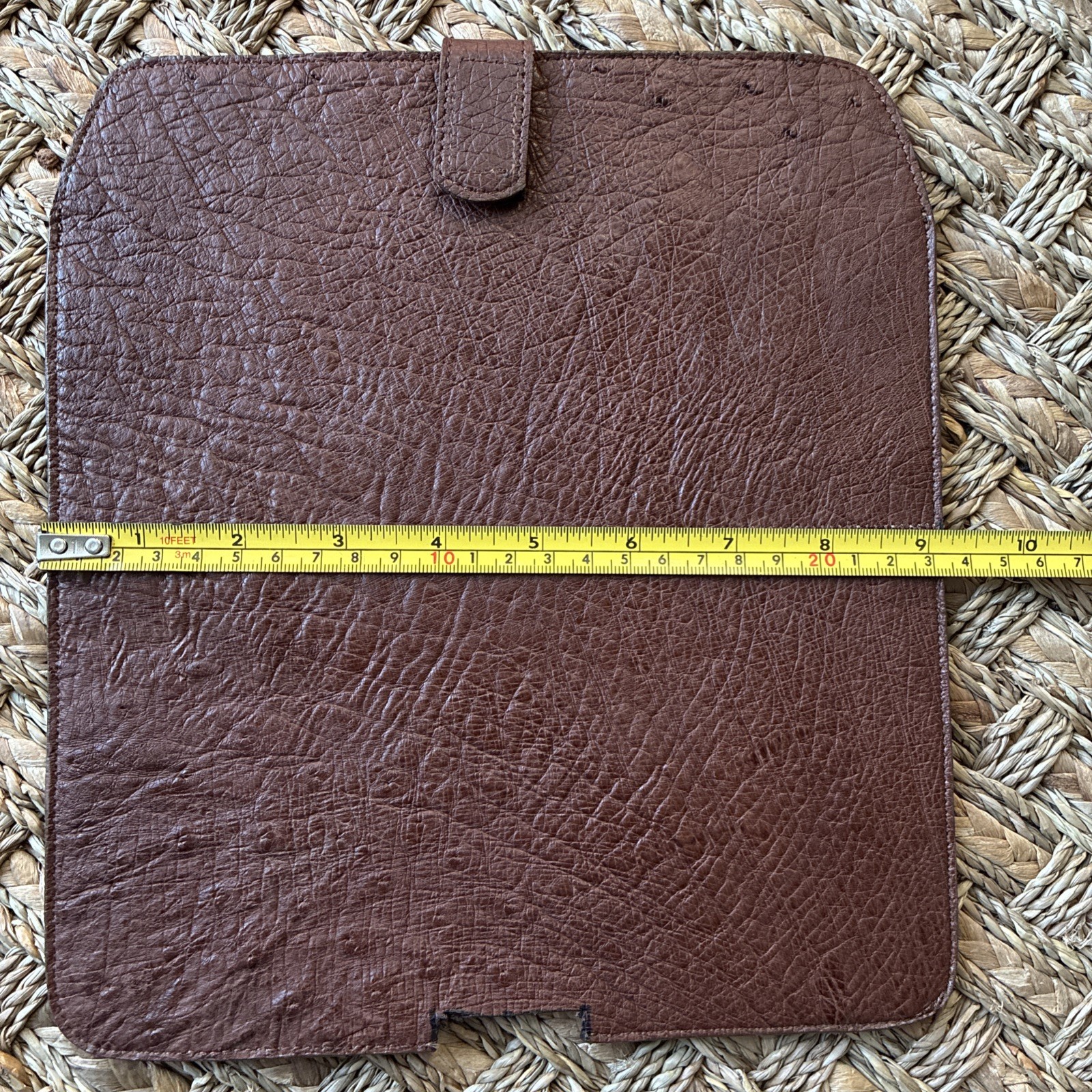 Brown Ostrich Leather iPad Tablet Case Cover Folio Sleeve Pouch Hook & Loop