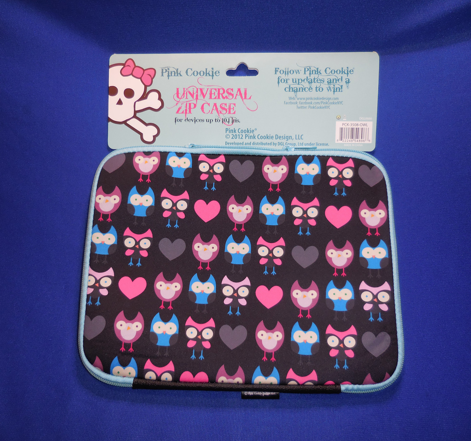 Tablet Case Up To 10.1 In. Universal Zip Case Padded OWL Pink Cookie