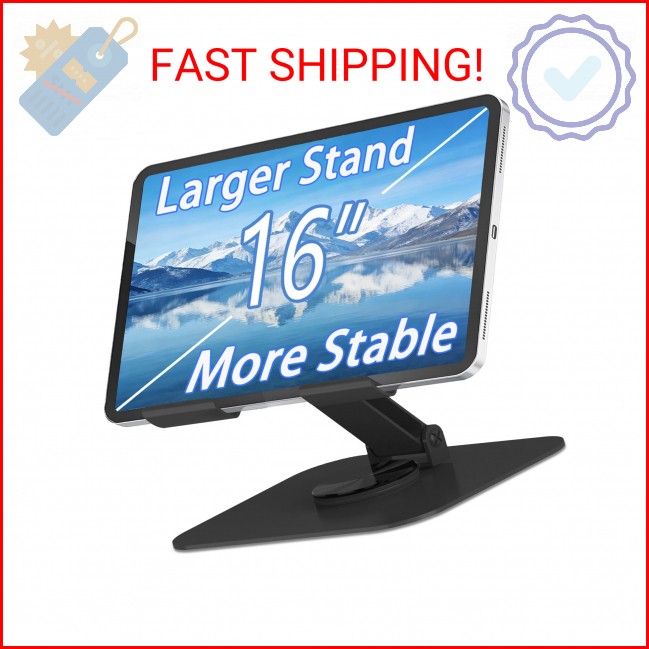 TAPMEI Large Metal Tablet Stand 360° Rotation for 4-16” Tablet, Black