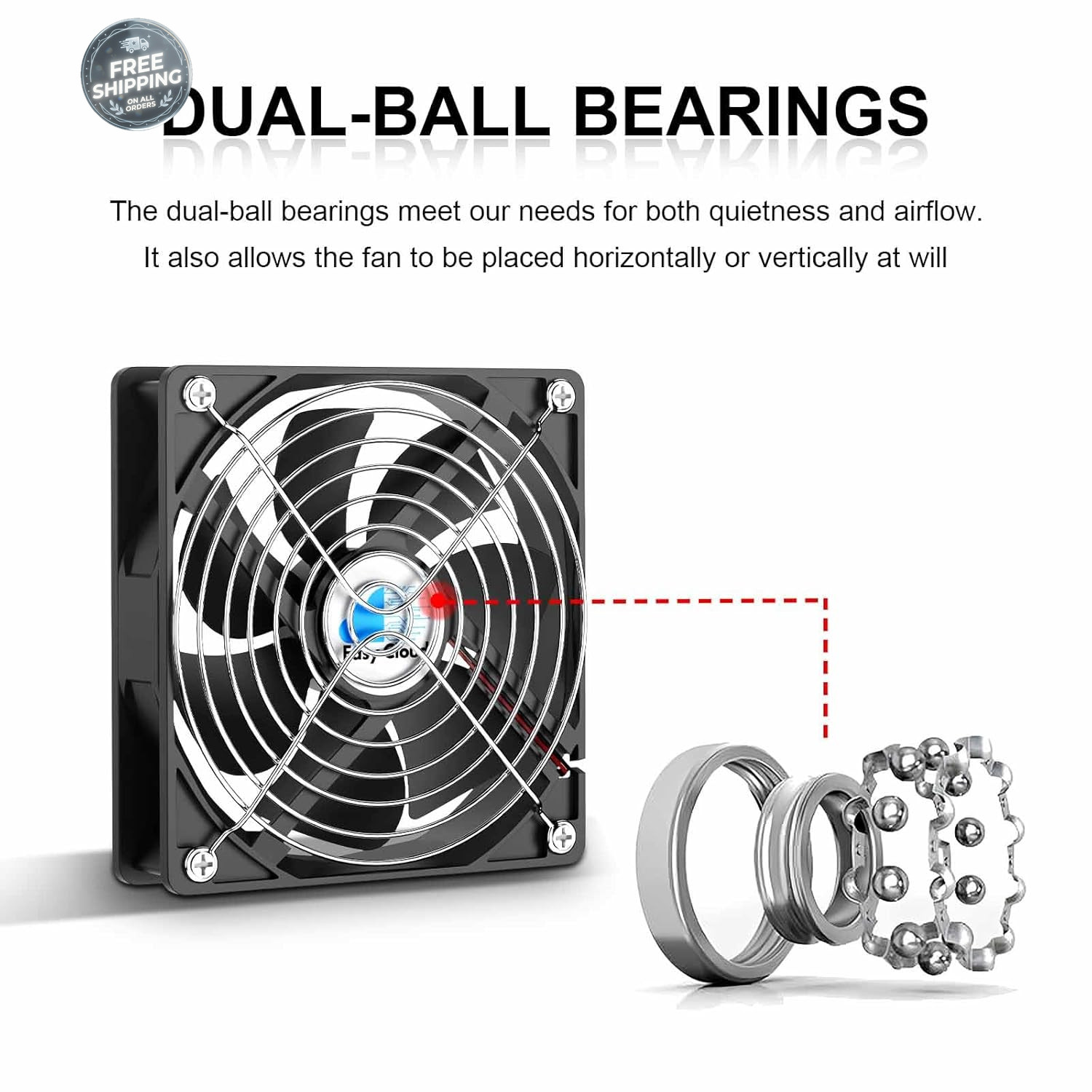 120mm 12V DC Cooling Fan Dual Ball Bearing 1800RPM 2 Pack for Electronics