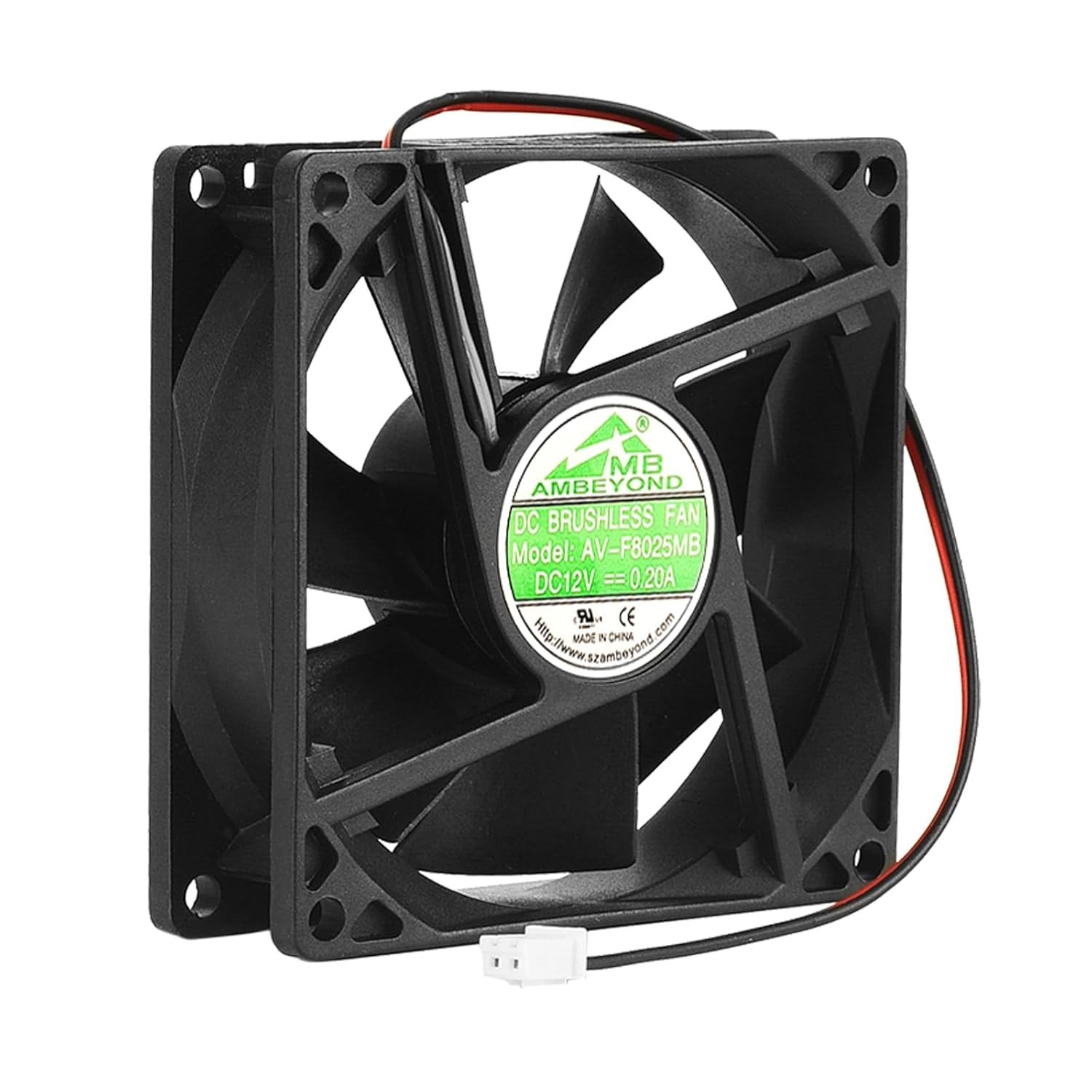 2 Pack 80mm by 80mm by 25mm 8025 12V DC 0.20A Ball Bearing Brushless Cooling Fan
