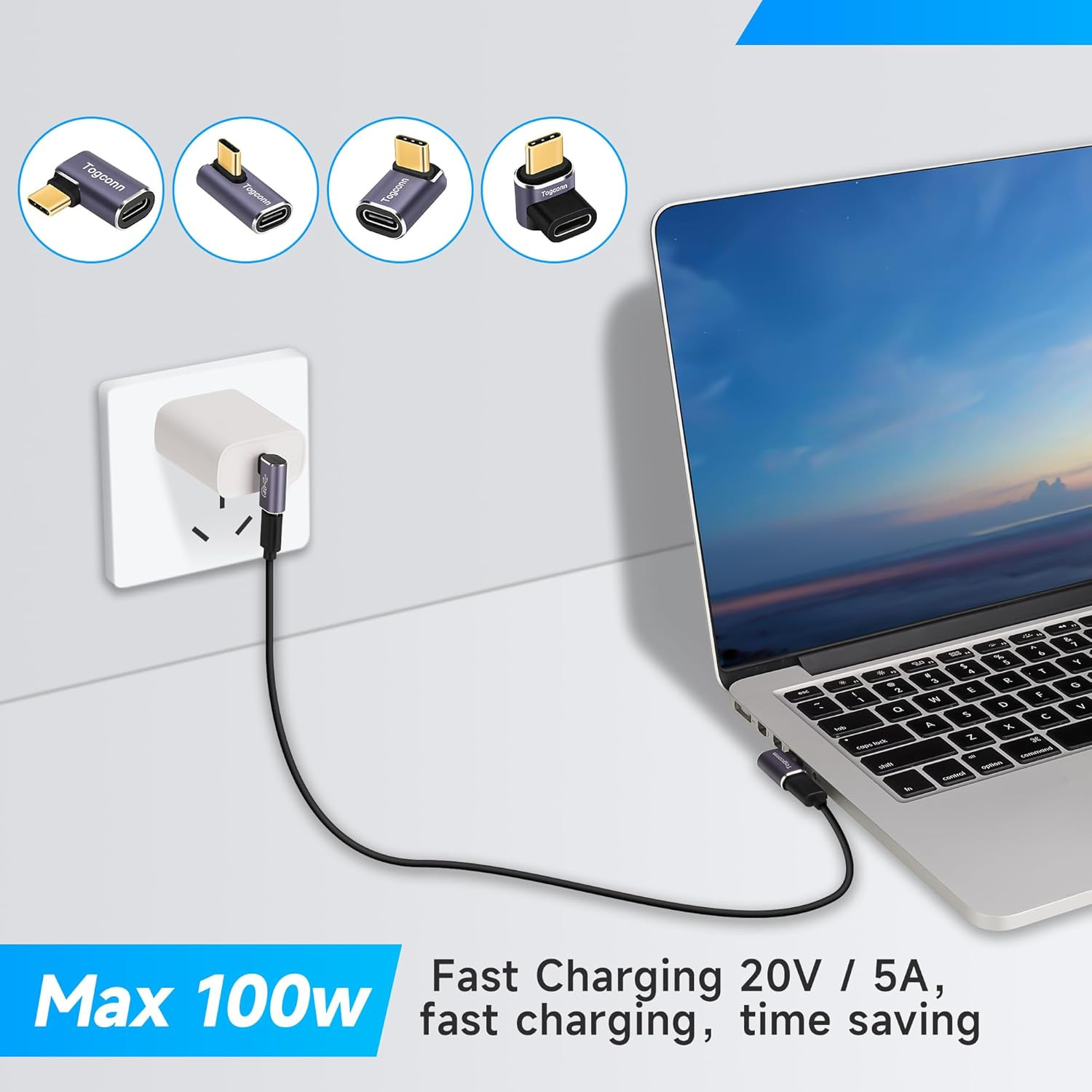 90 Degree Right Angle USB C Adapter , USB Type-C Male to Female Extender
