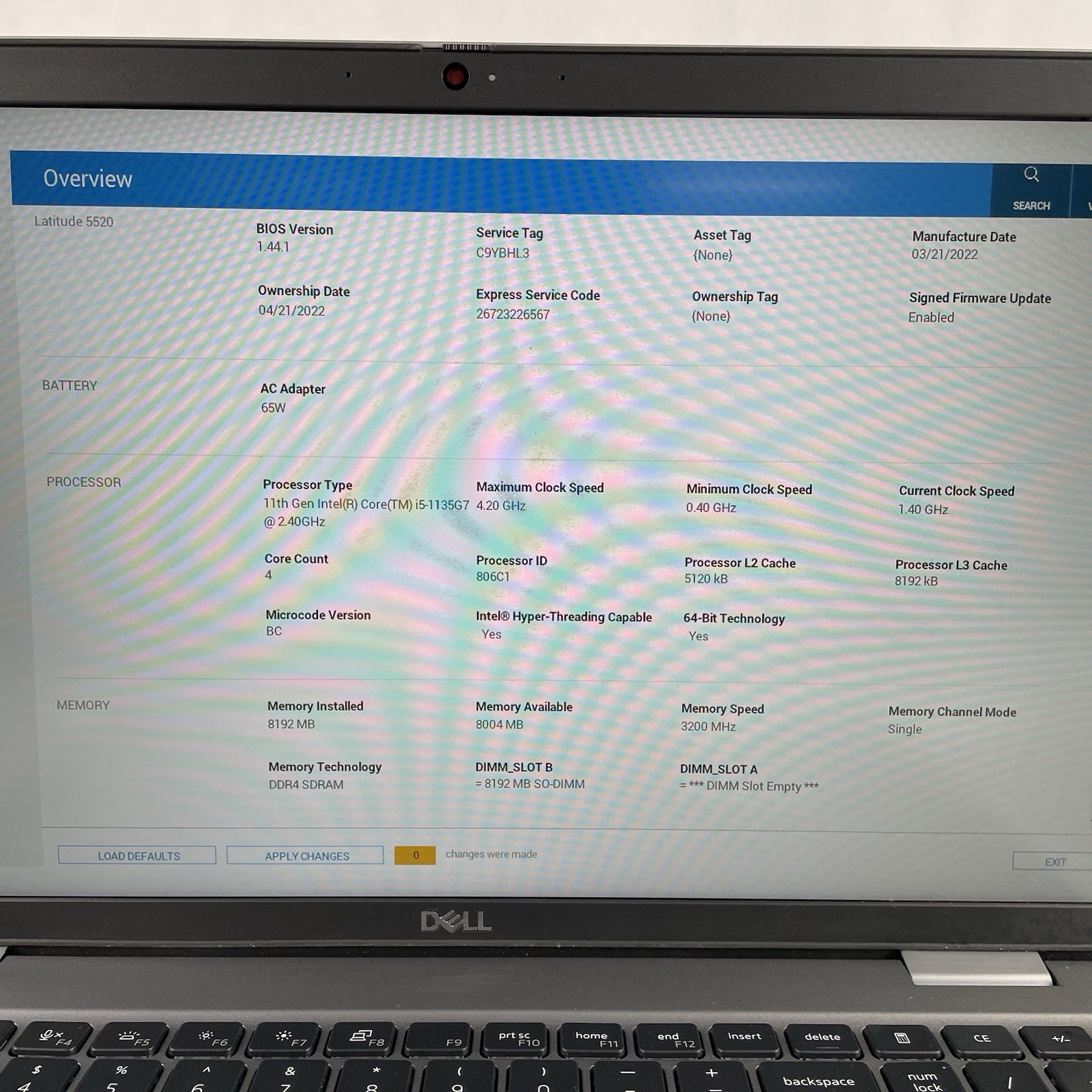 Dell Latitude 5520 15.6″ i5-1135G7 2.40 GHz 8 GB RAM No SSD No OS No Batt Worn