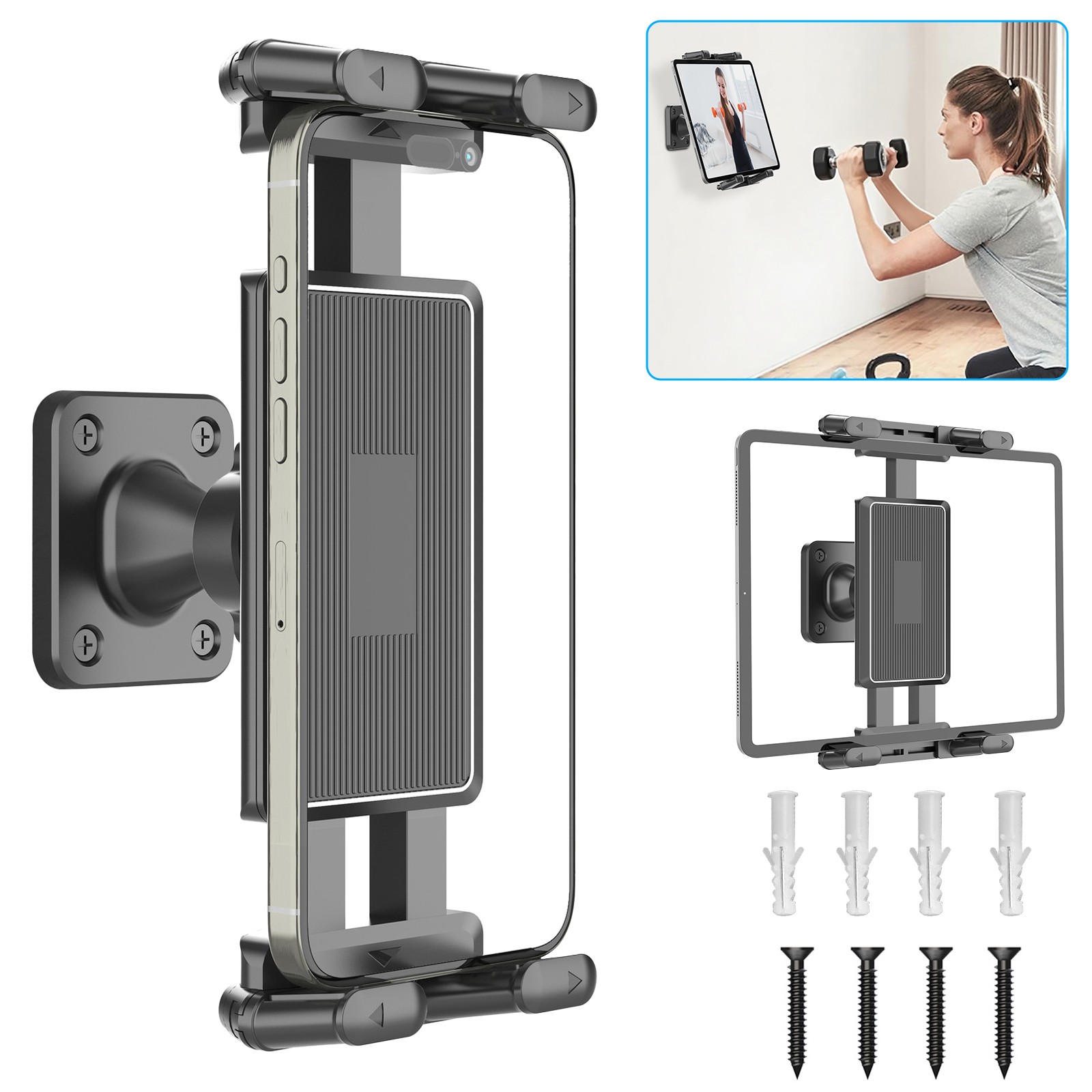 Tablet Phone Wall Mount Holder 360° Rotation for iPad Galaxy Tab iPhone 4.7-13″