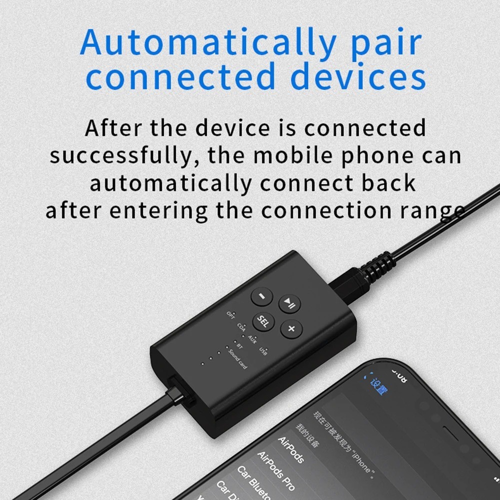 Bluetooth 5.2 Audio Receiver Digital to Analog Audio Converter USB AUX Adapter