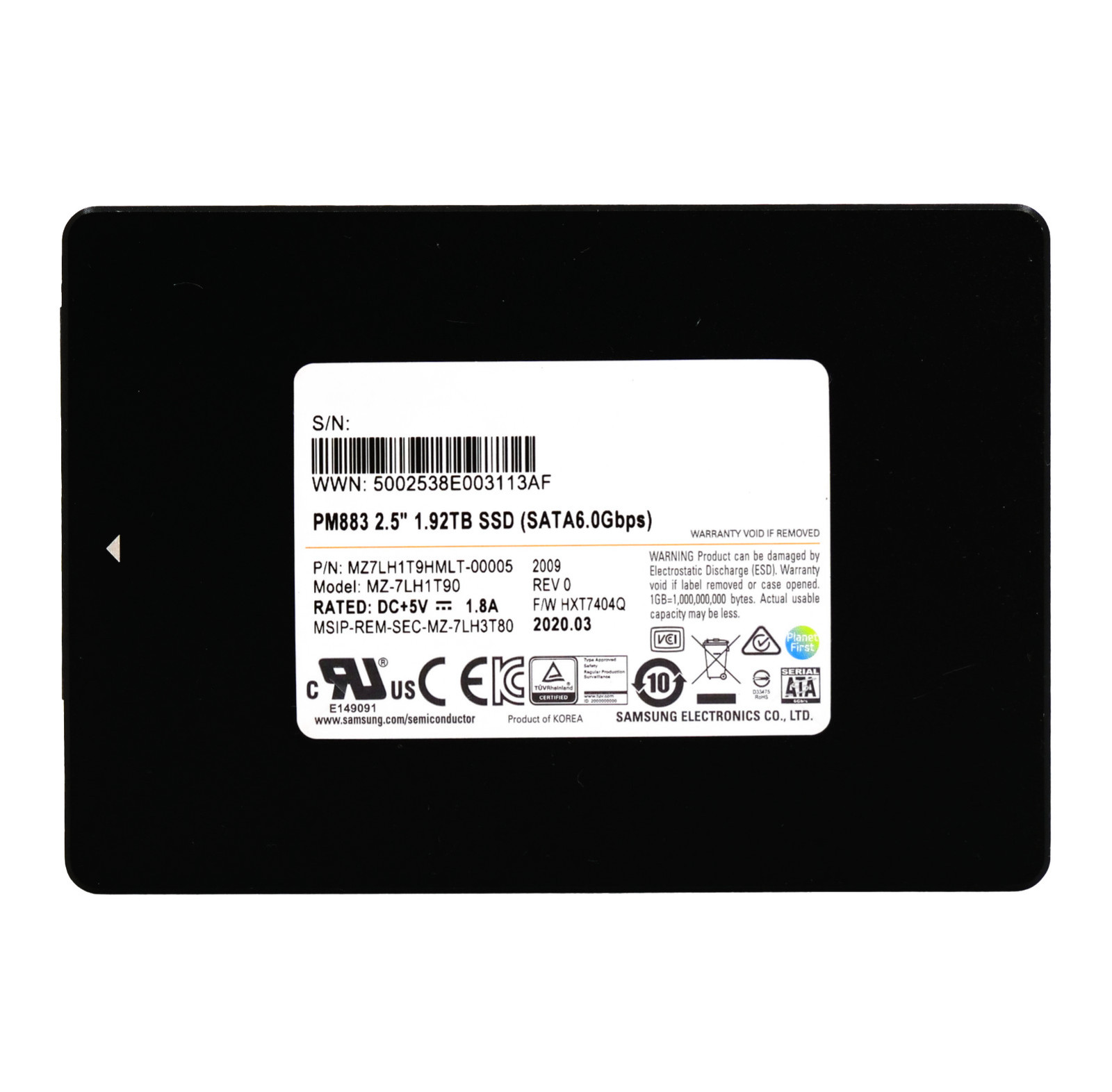 Samsung PM883 1.92TB MZ7LH1T9HMLT SATA 6GB/s 1.3 DWPD 3D TLC 2.5″ Enterprise SSD