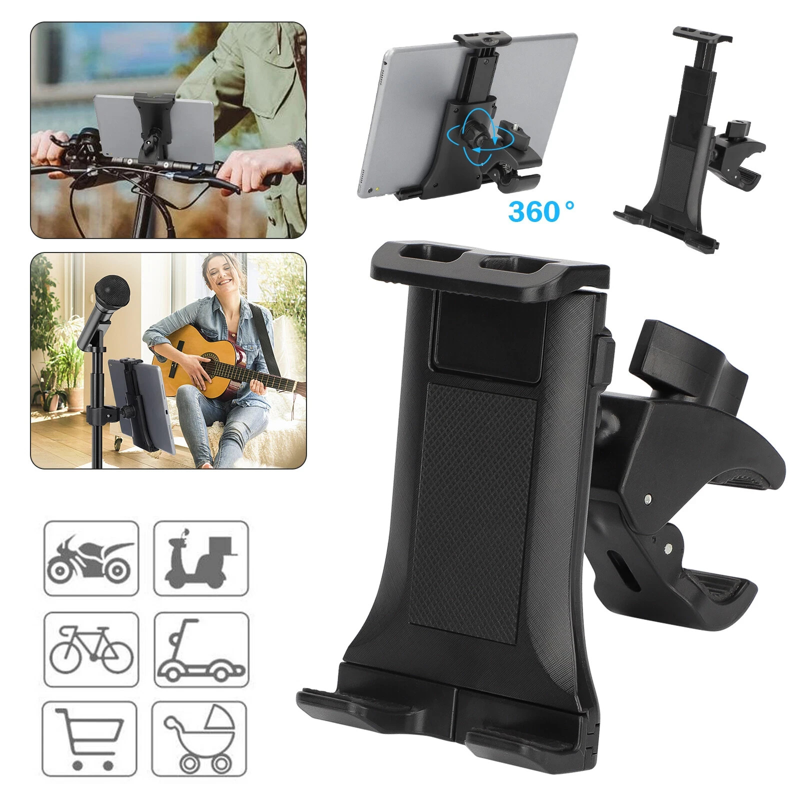 4.7-12.9″ Tablet Phone Holder for Microphone Stand Bikes Treadmill iPad Mount