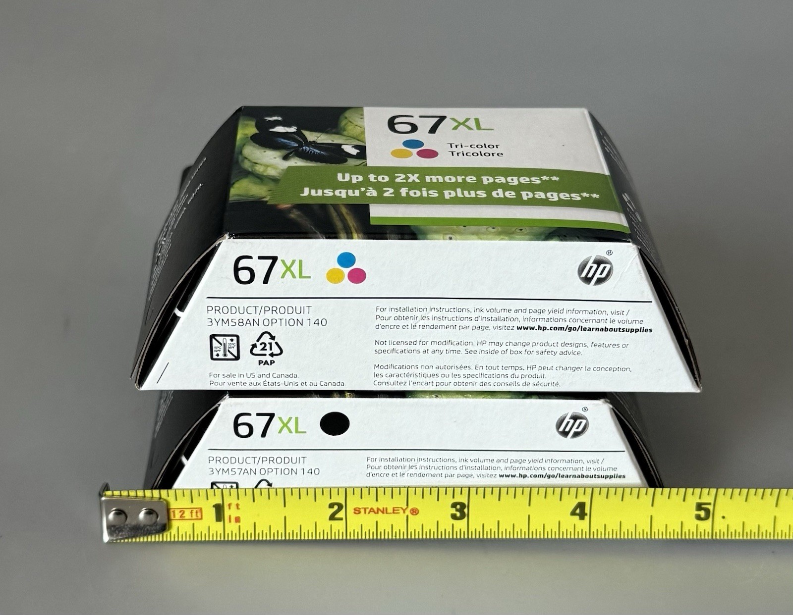 Lot of 2 Genuine HP 67XL Ink Cartridges — Black & Tri-Color — 2026 Expiration