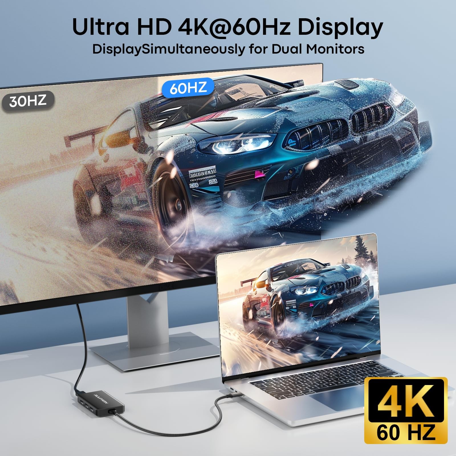 6-in-1 USB Hub (0.99FT), USB C to Dual HDMI Adapter 4K@60Hz, HDMI Splitter Ex…
