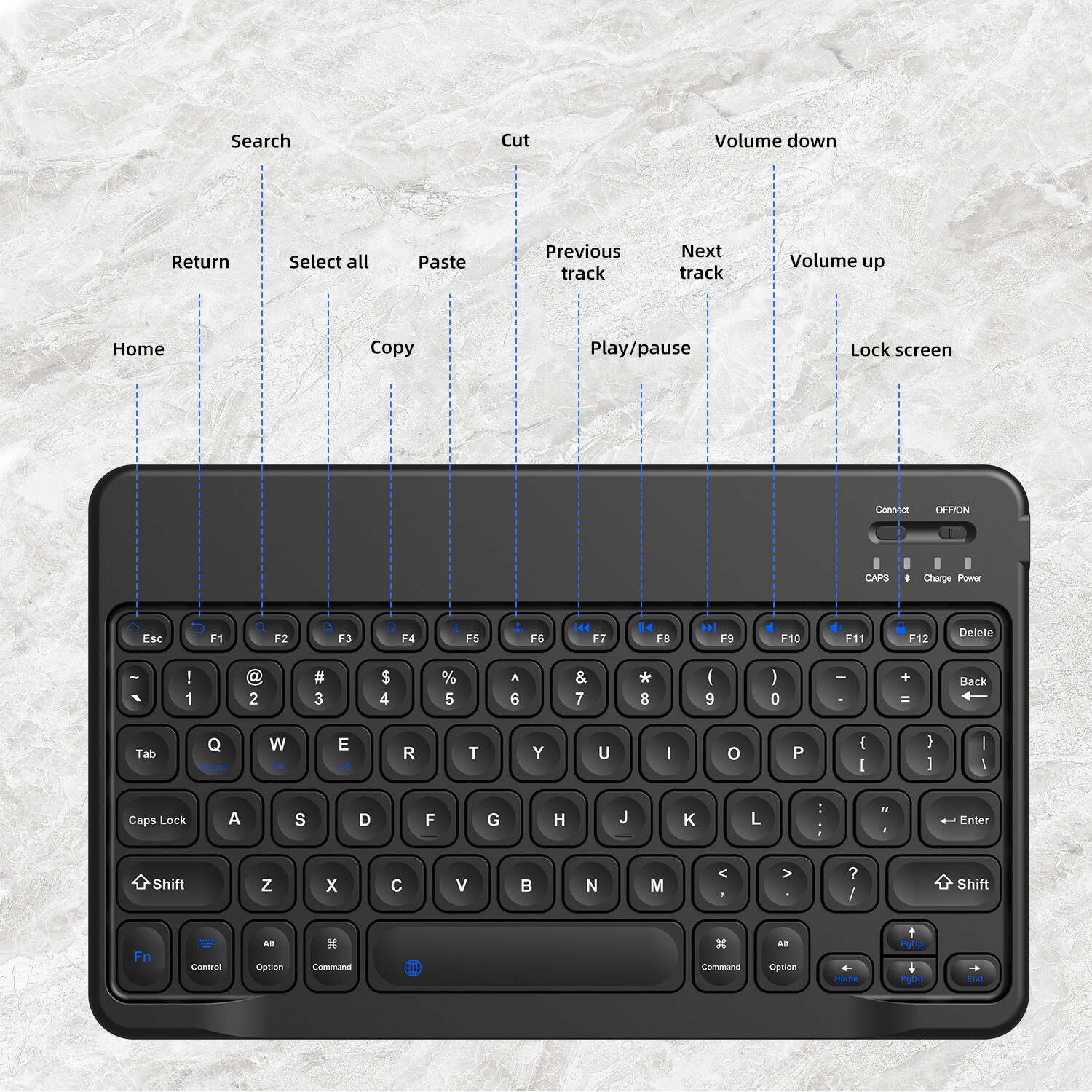 Keyboard Wireless Bluetooth Type-C Charging Port for Computer Laptop iPad Keypad