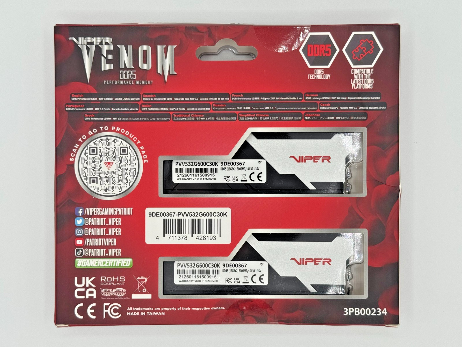 PATRIOT VIPER VENOM DDR5 32GB 6000MT/s Kit (2X16GB) (PVV532G600C30K)