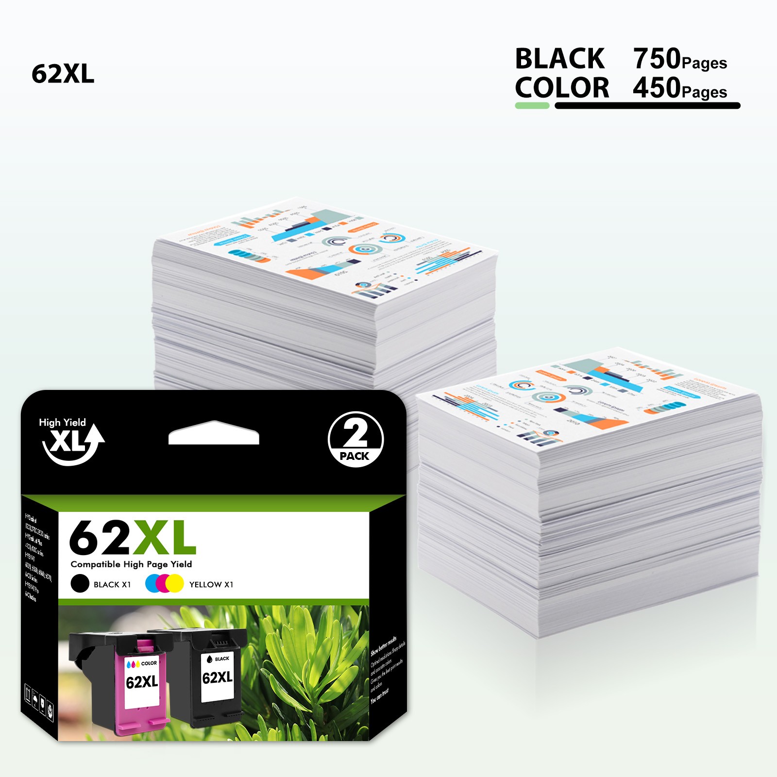62 XL XXL Ink Cartridges For HP Ink 62XL Envy 7640 5540 5640 5660 5740 Printer