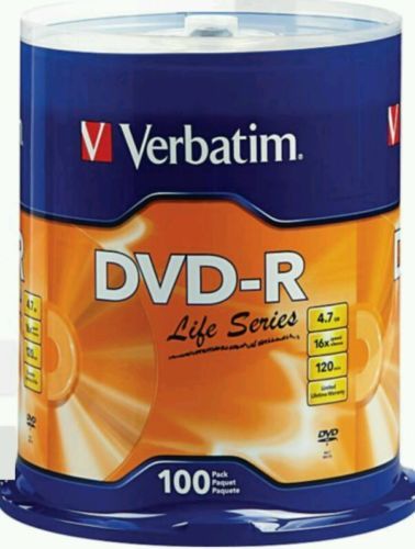 VERBATIM Life Series 16X DVD-R DVDR 4.7GB Branded Logo 100 pack SPECIAL SALE NOW