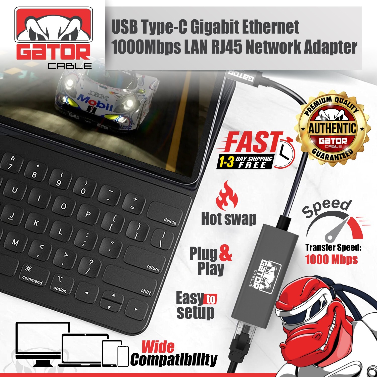 USB-C 3.1 Gigabit Ethernet LAN RJ45 1000Mbps Network Adapter for PC Mac Android