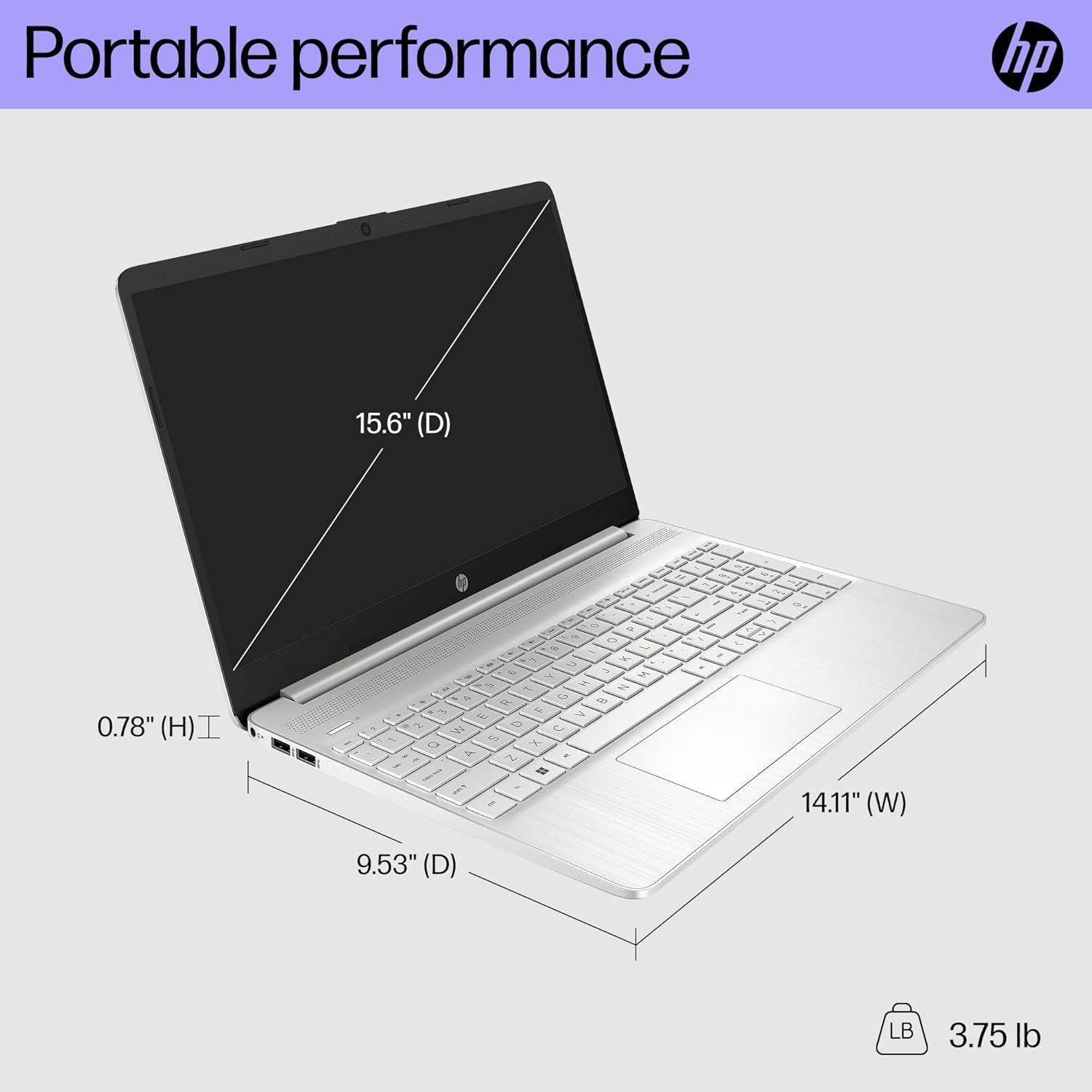 HP 15 inch Laptop, HD Display, AMD Ryzen 5 5500U, 8 GB RAM, 256 GB SSD Win 11