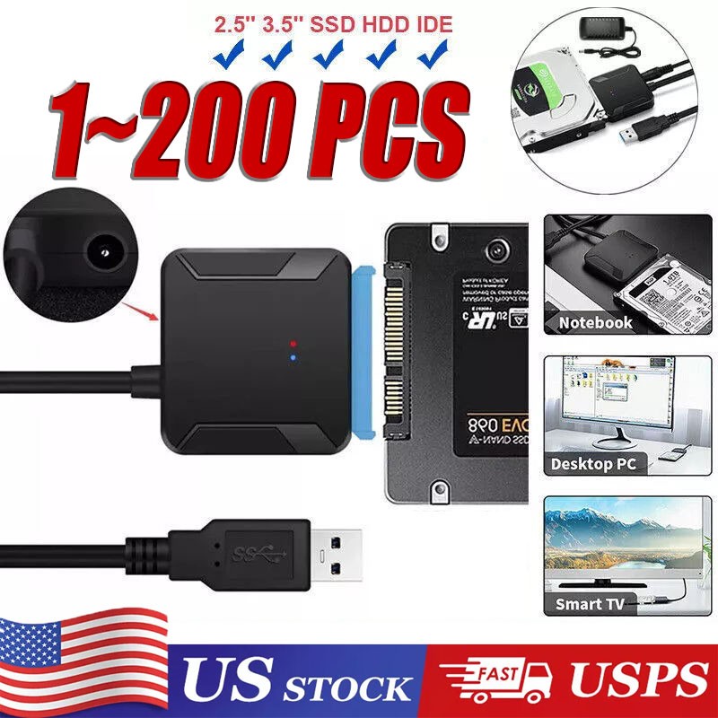 USB 3.0 to SATA External Hard Drive Reader 2.5″ 3.5″ HDD SSD Power adapter LOT