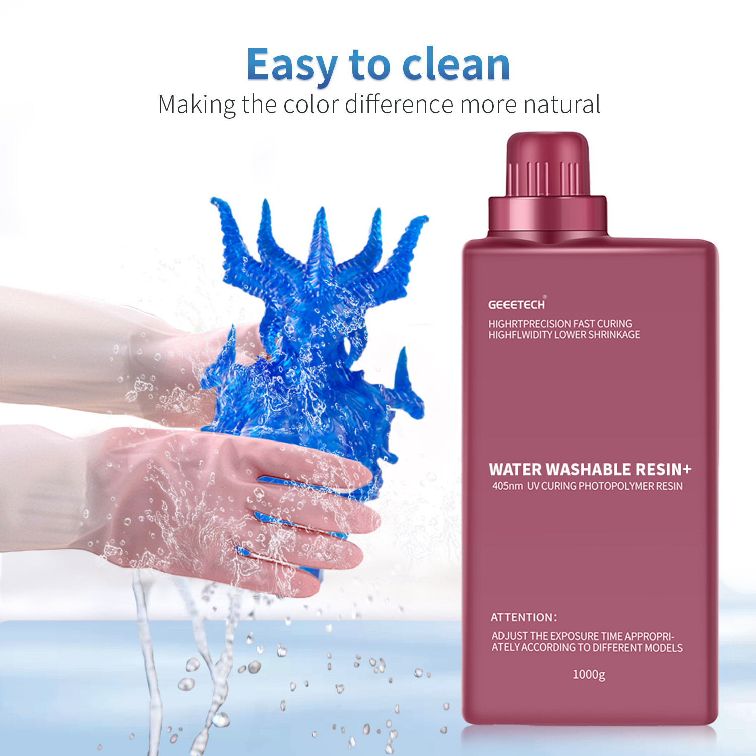 Geeetech Water Washable Resin 405nm UVCuring Resin 1kg Blue for Resin 3D Printer