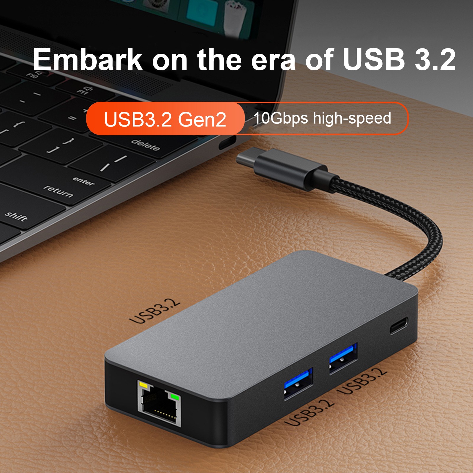 6 in 1 TYPE-C to RJ45 Gigabit USB 3.2 HDMI PD100W Interface Hub Adapter Dock👍
