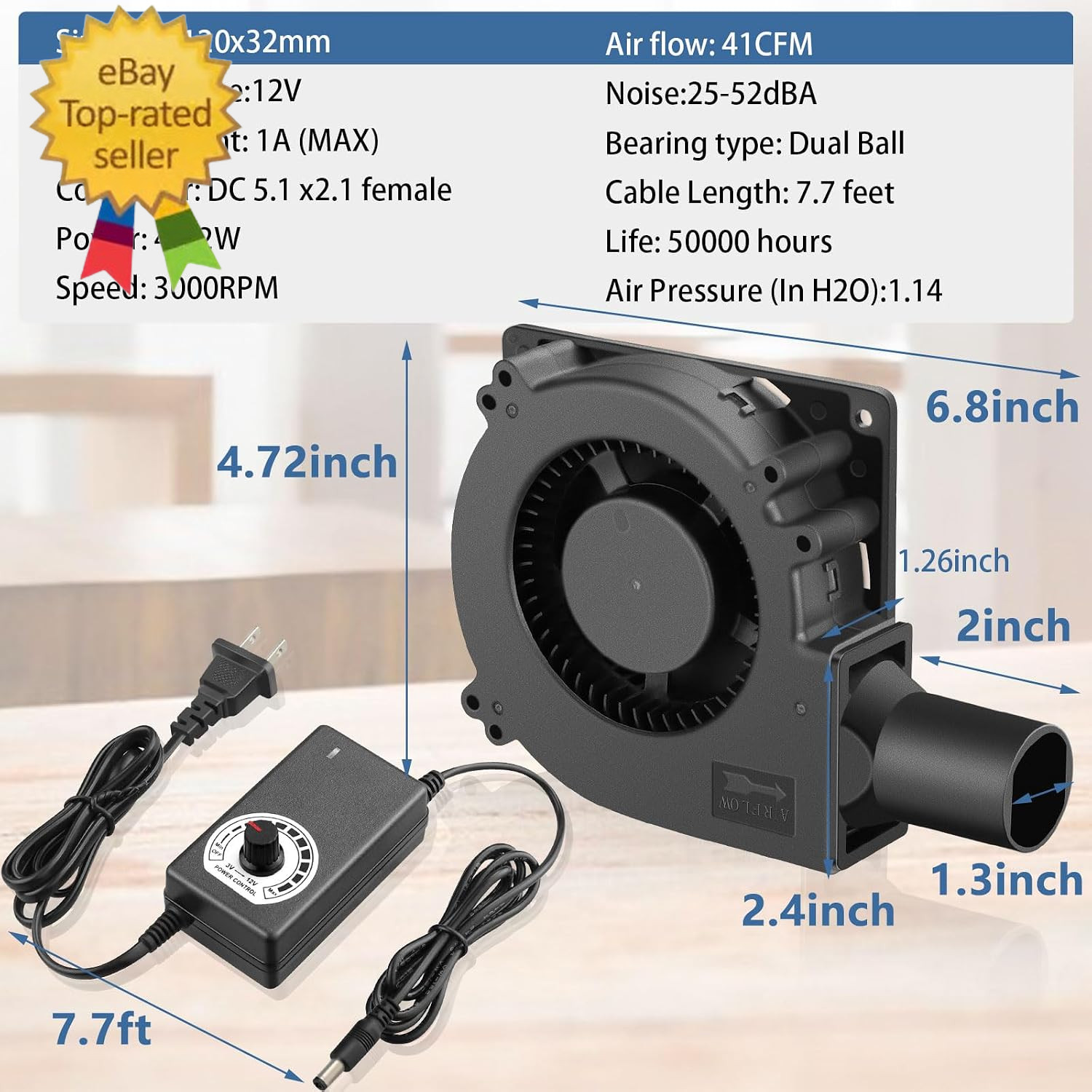 120Mm X 32Mm Small Blower Fan 12V with AC 110V 120V Variable Speed | Dual Ball V