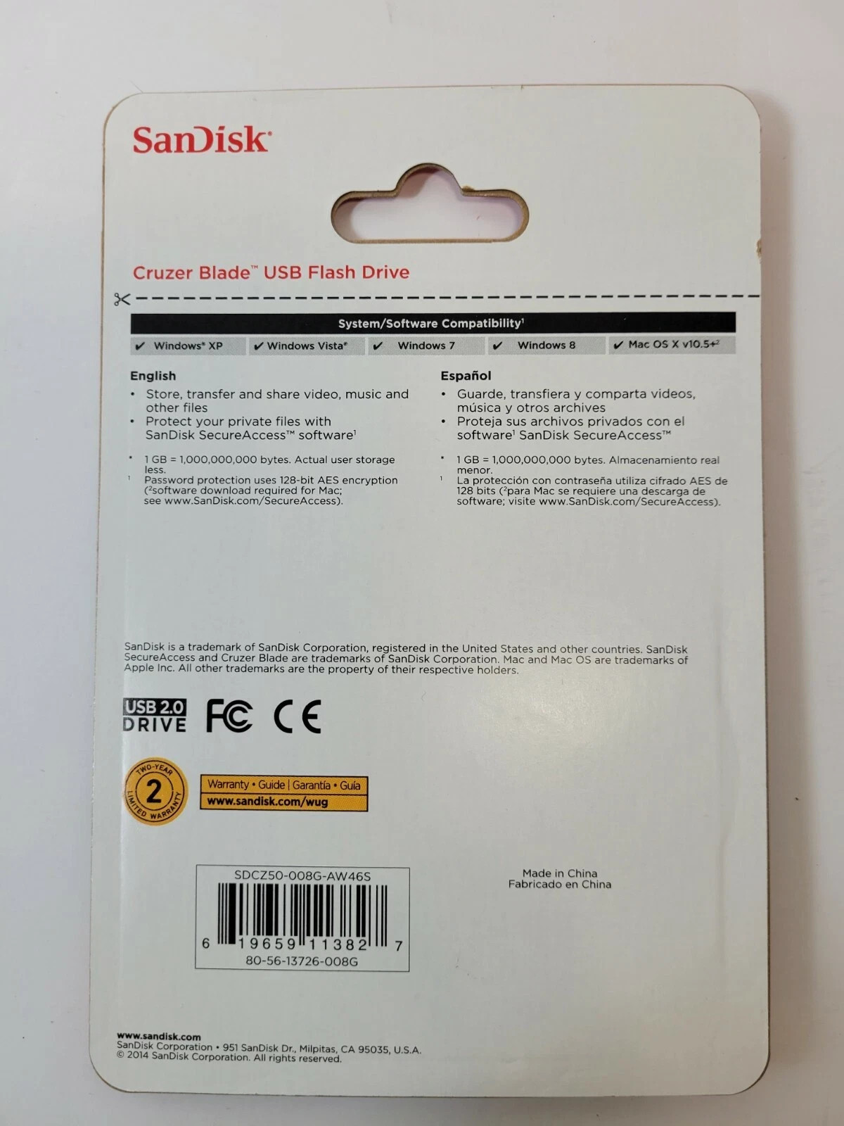NEW Lot of 2 Sandisk Cruzer Blade 8GB 8G USB 2.0 Flash Drive Memory Stick