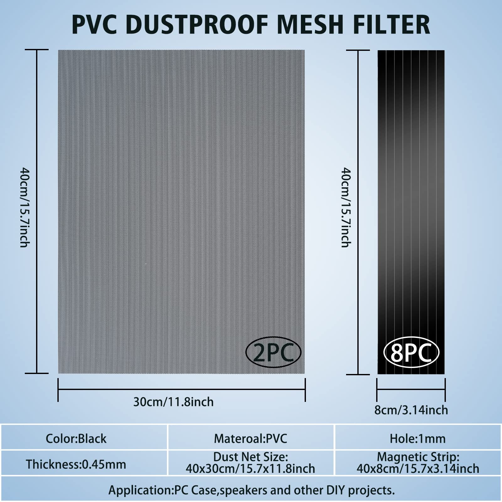 PC Case Dust Filter 400x300mm, 2 Pack Magnetic PVC Mesh Cover