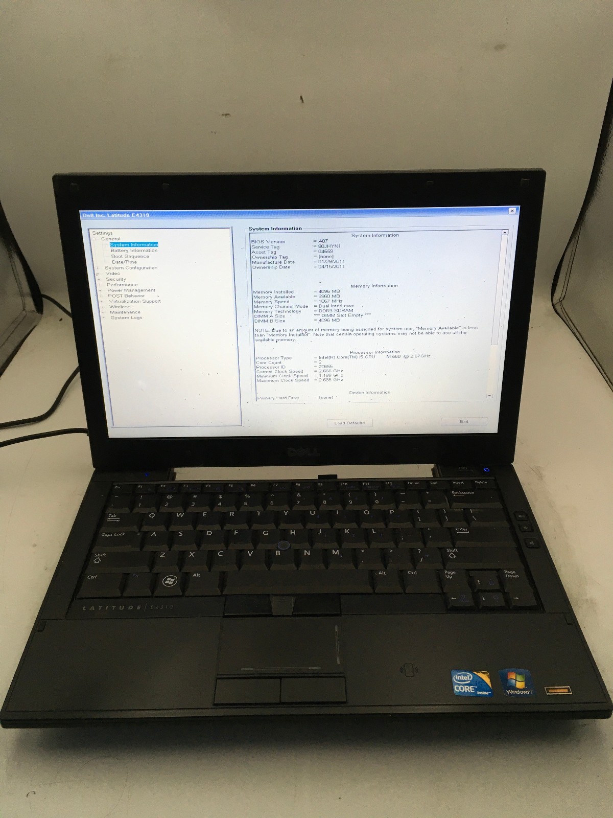 DELL LATITUDE E4310 – BOOTS TO BIOS – INTEL I5 M560 – NO RAM – 13″ – READ – BB