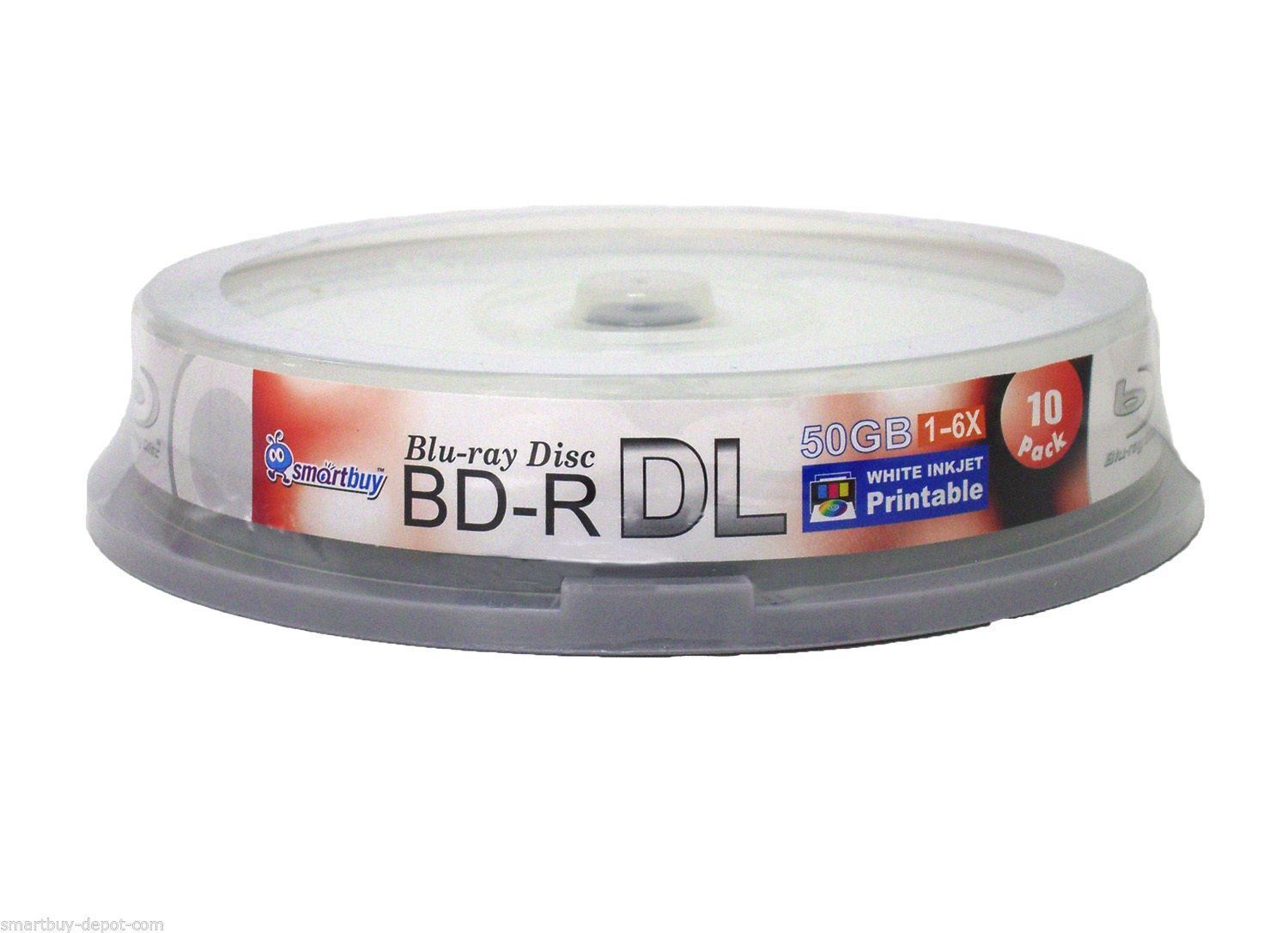 10 Pack SmartBuy Blu-ray BD-R DL Dual Layer 6X 50GB White Inkjet Printable Disc