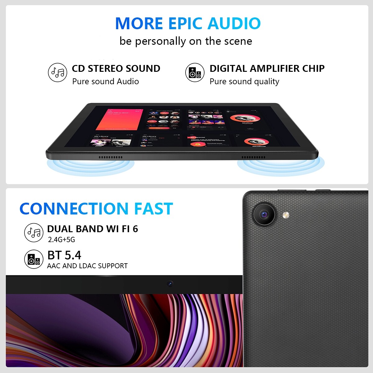 AEEZO 10.1 inch Octa-Core Android14 Tablet 8+64GB ROM,Dual Camera Bluetooth WIFI