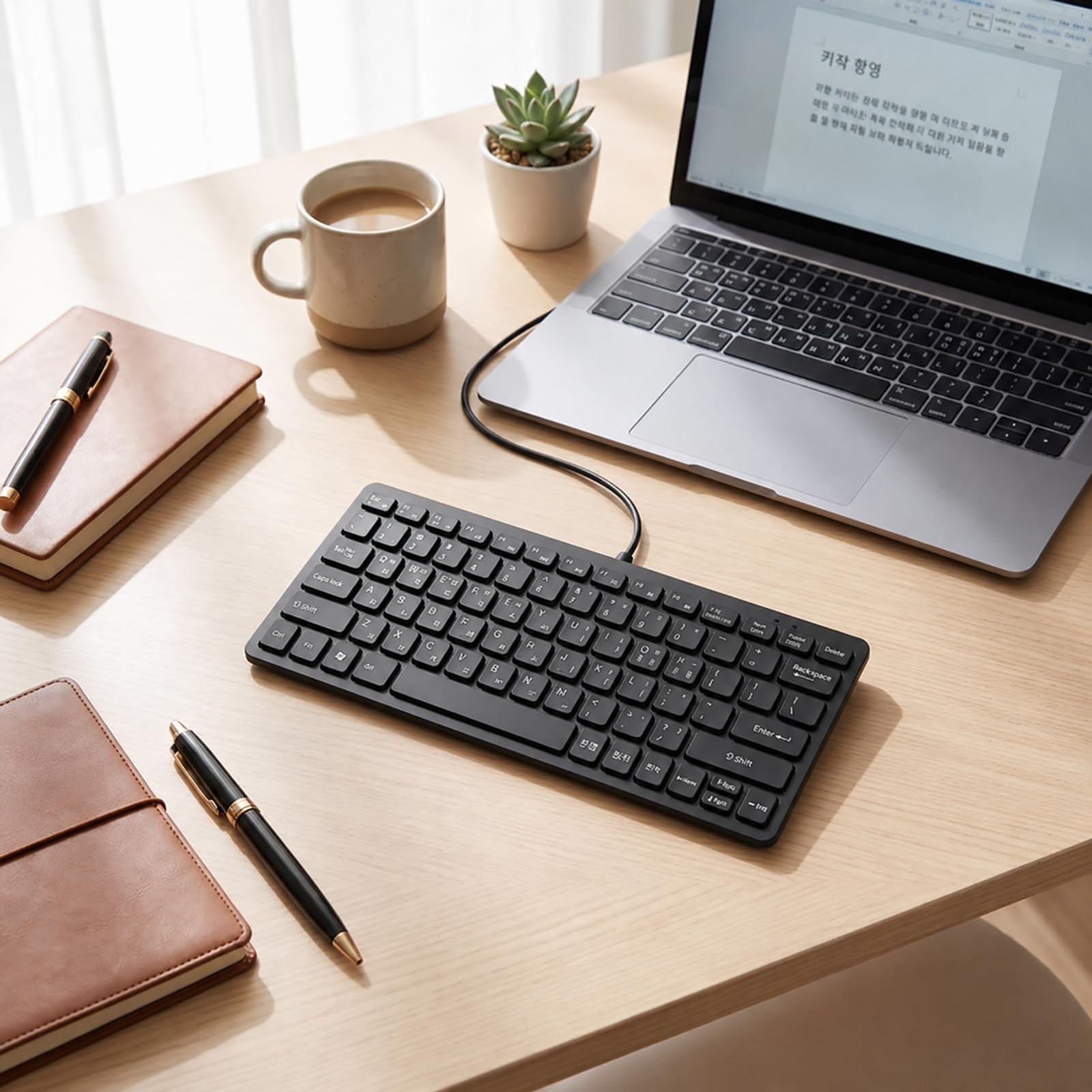 Wired Korean Keyboard, 78 Keys Spill Proof Slim Hangul Layout Keyboard, USB P…