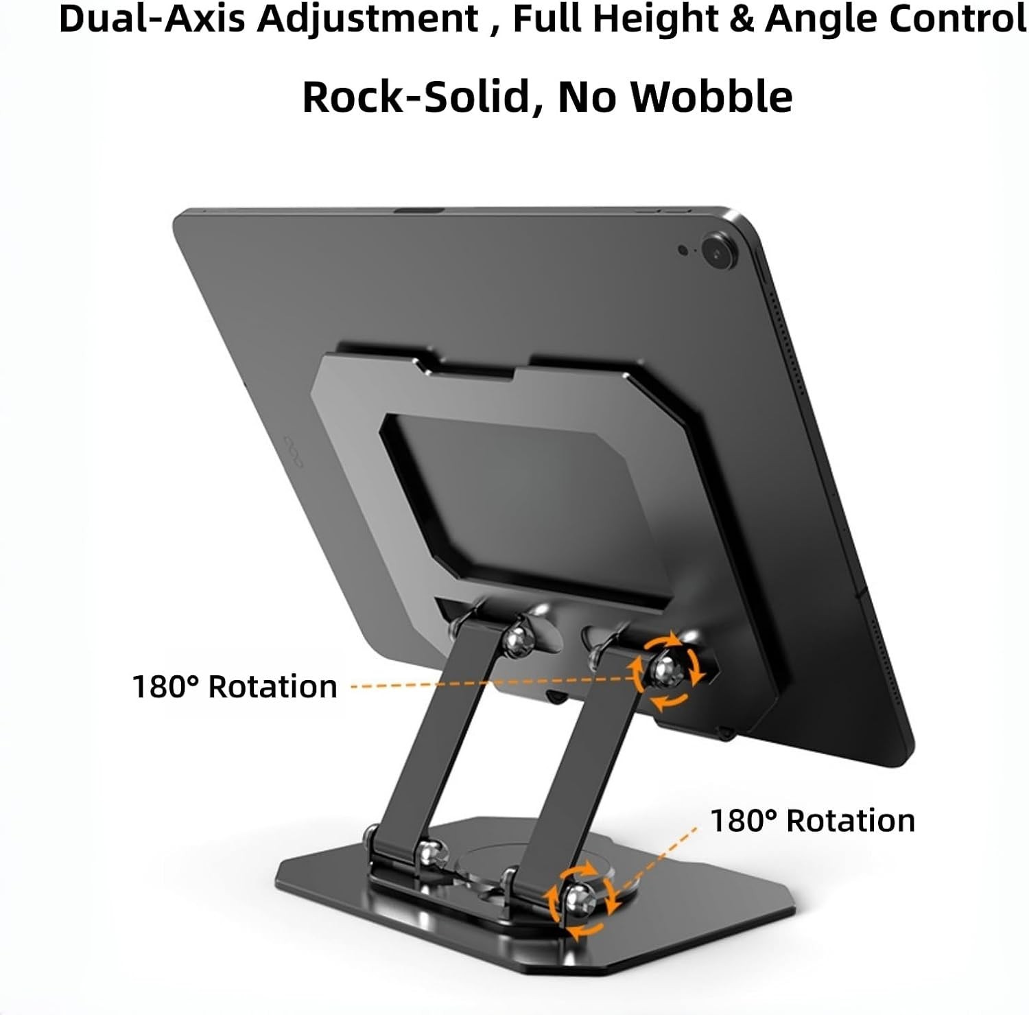 360° Rotatable Metal Tablet Stand, Adjustable Folding Desktop Stand for iPad/…