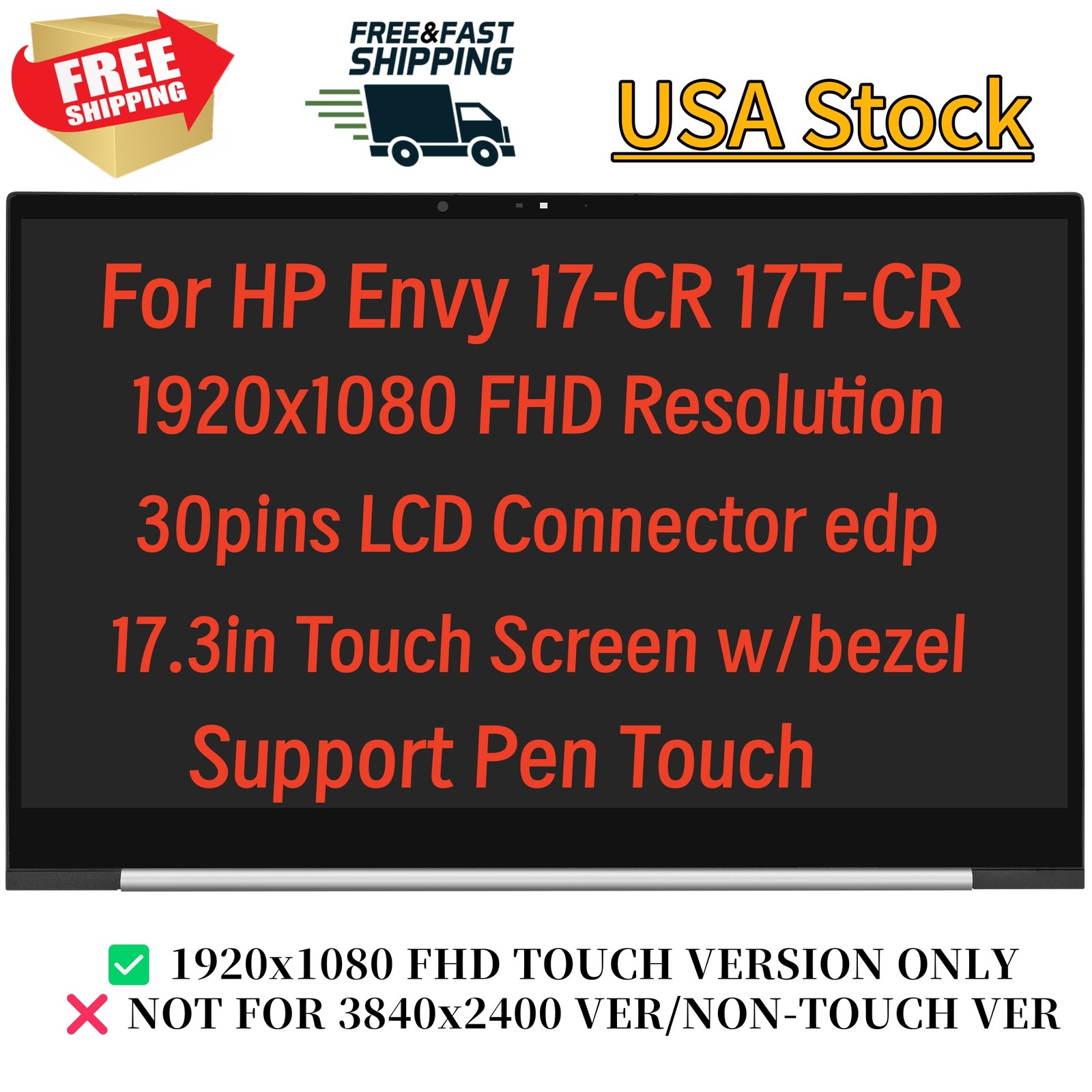 N13553-001 For HP Envy 17-CR0503SA 17-CR0797NR LCD Touch Screen Assembly w/Bezel