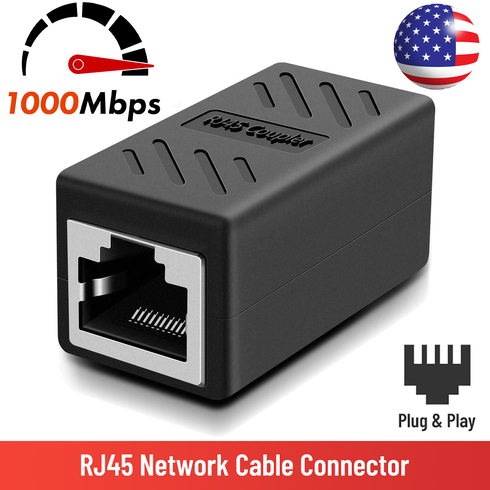 RJ45 Inline Coupler Cat7 Cat6 Cat5e Ethernet Network Cable Extender Connector US