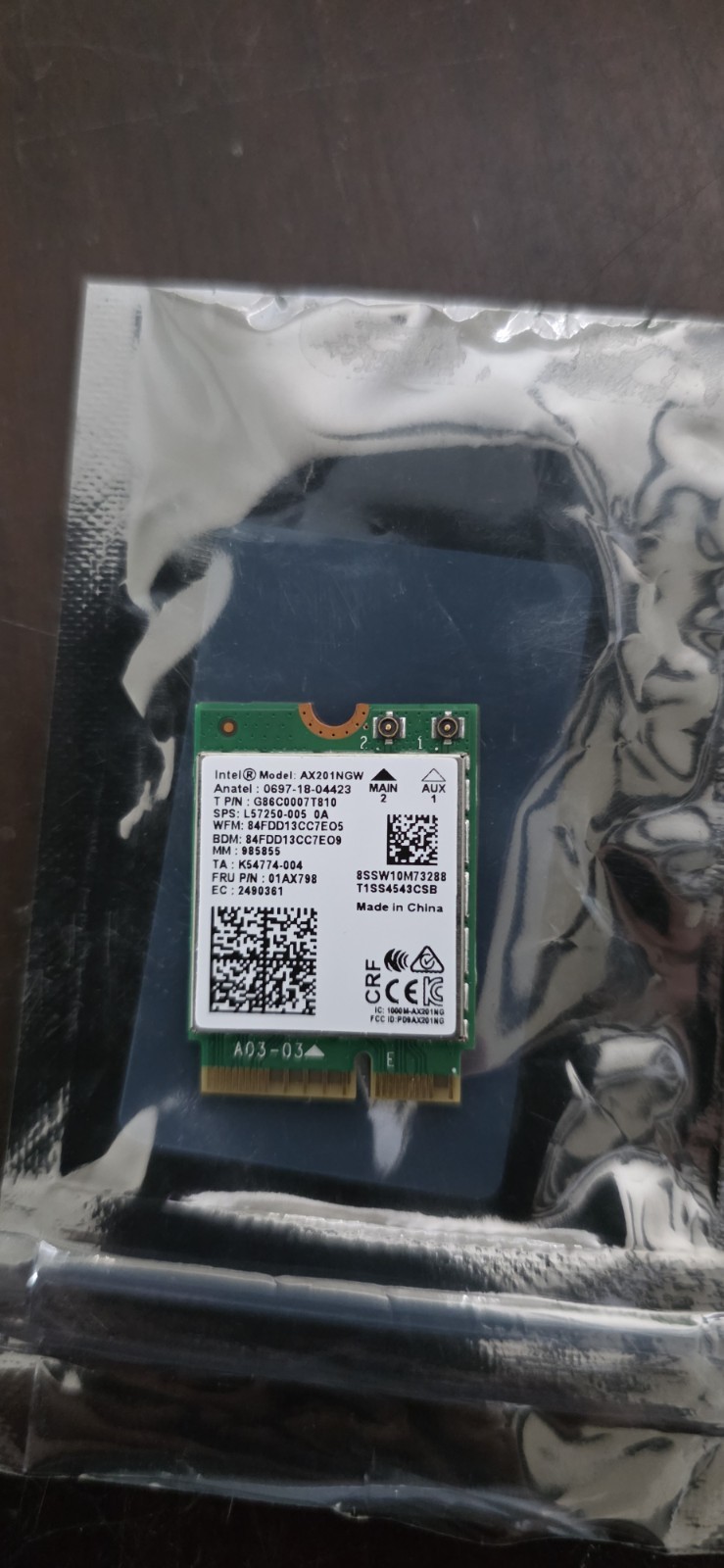 WiFi 6 Wireless Card Intel AX201NGW M.2: CNVio2, Bluetooth 5.2, 2400Mbps USA