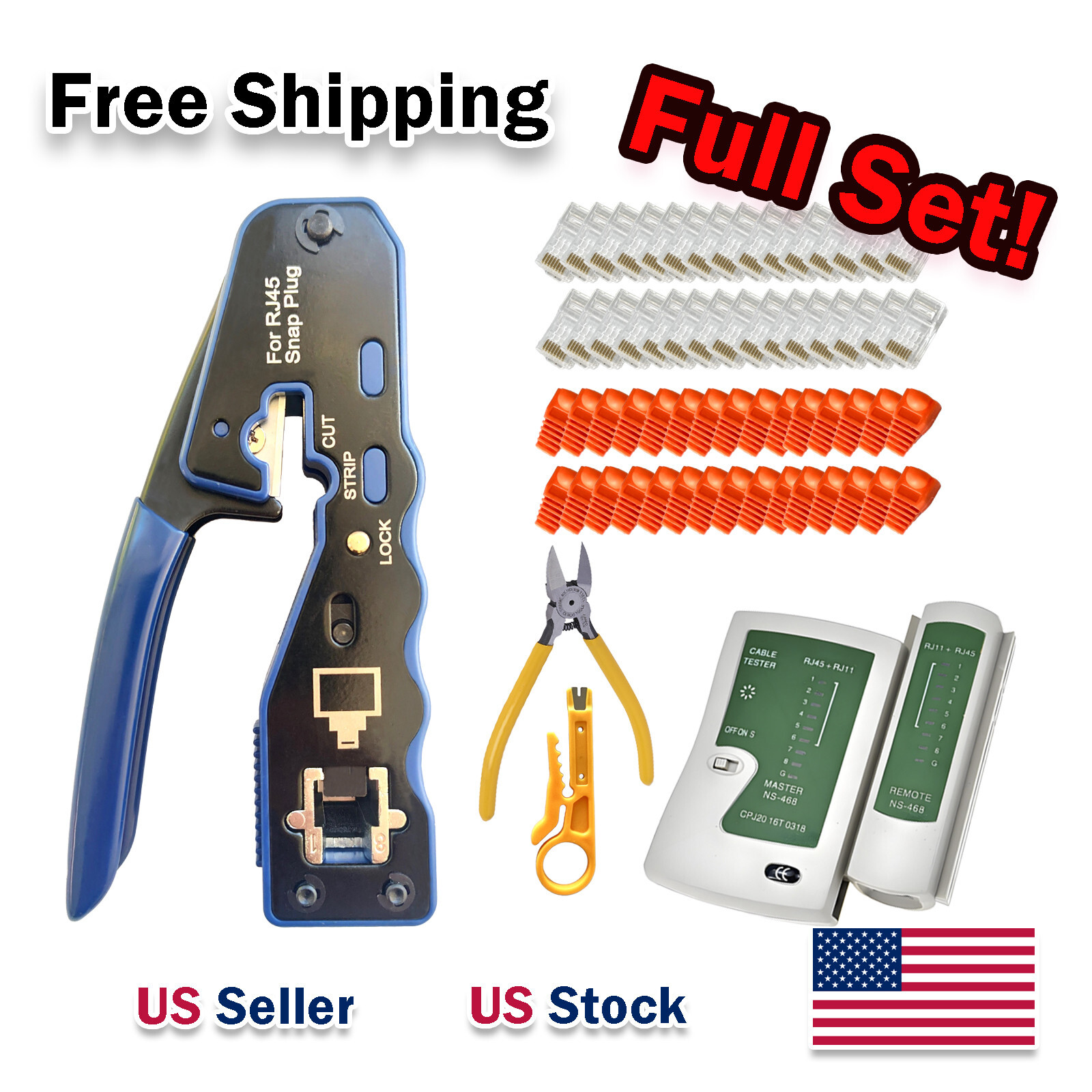 RJ45 Crimp Tool Kit Set, Ethernet Pass through Crimper, Network Cat5e Cat5 Cat6