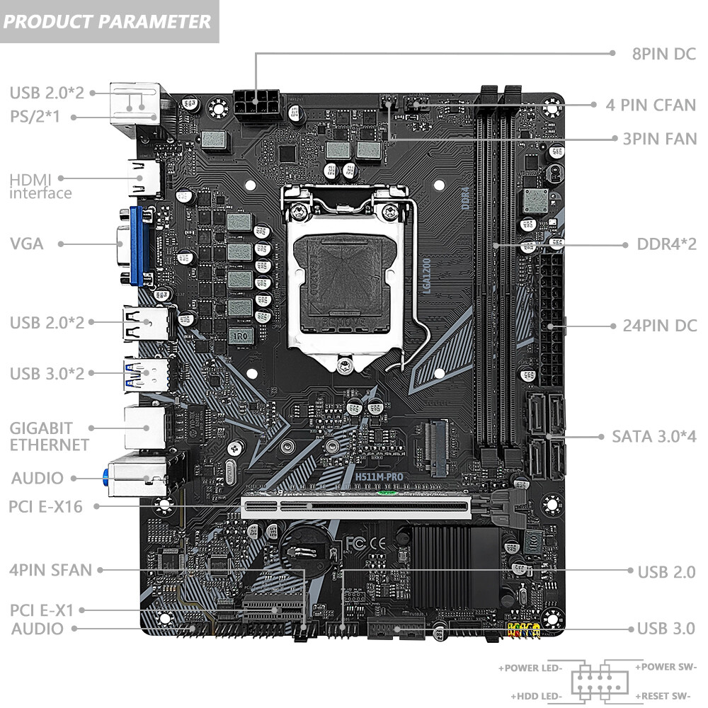 H511M PRO Motherboard LGA 1200 2*DDR4 VGA USB 2.0 USB 3.0 SATA3 On-Board Audio