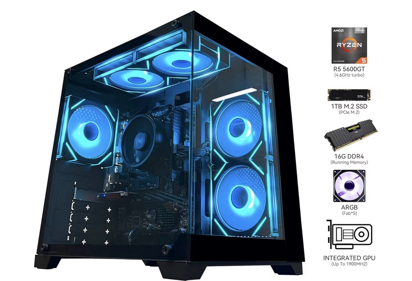 Gaming PC Desktop Computer AMD Ryzen 5 5600GT,16GB DDR4 3200Mhz,1Tb M.2 Nvme