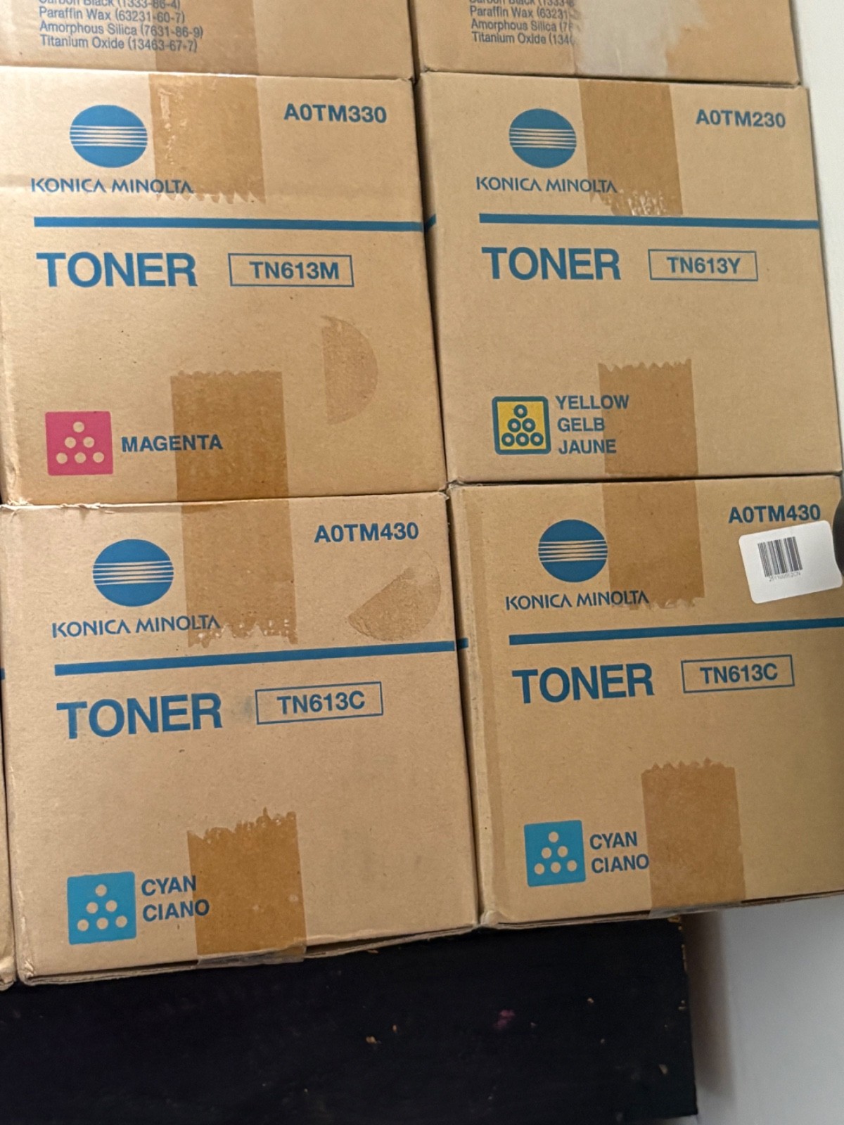 Lot of 4 Genuine Konica Toner in Box TN613C (x2) TN613M TN613Y