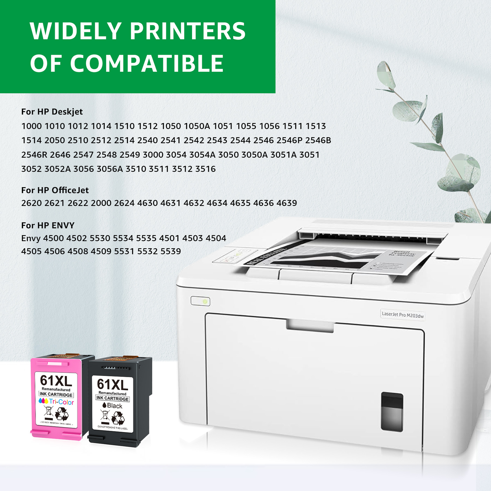 61XL 61 XL Ink Printer Cartridge For HP ENVY 4500 4501 4502 4504 5530 5531 5535