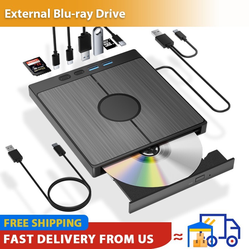 7-in-1 External Blu-ray Drive USB 3.0 BD/CD/DVD-RW Player Burner Optical Drive