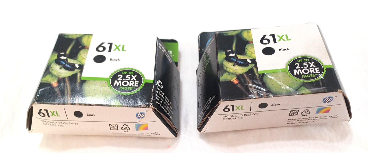 2 HP 61XL Black High Yield Ink Cartridge CH563WN Expired 7 2015 & 11 2014