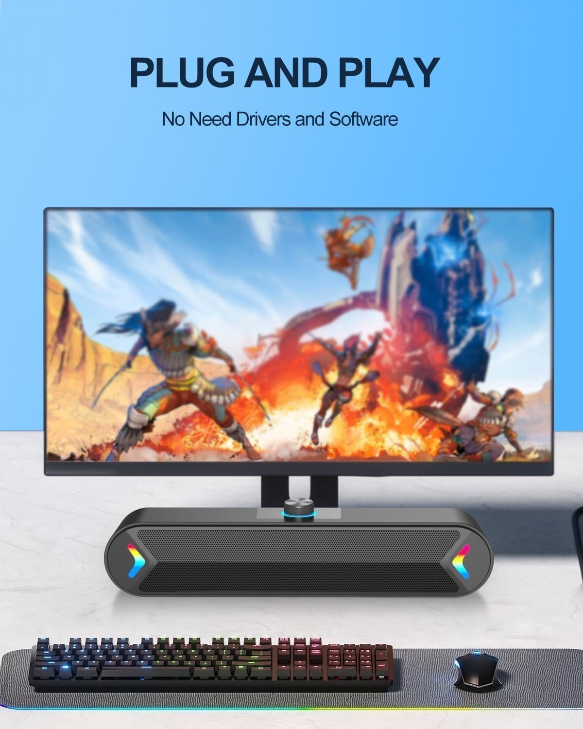 Plug-and-Play A39PRO PC Speakers: 10W Stereo Soundbar with Touch Volume Control