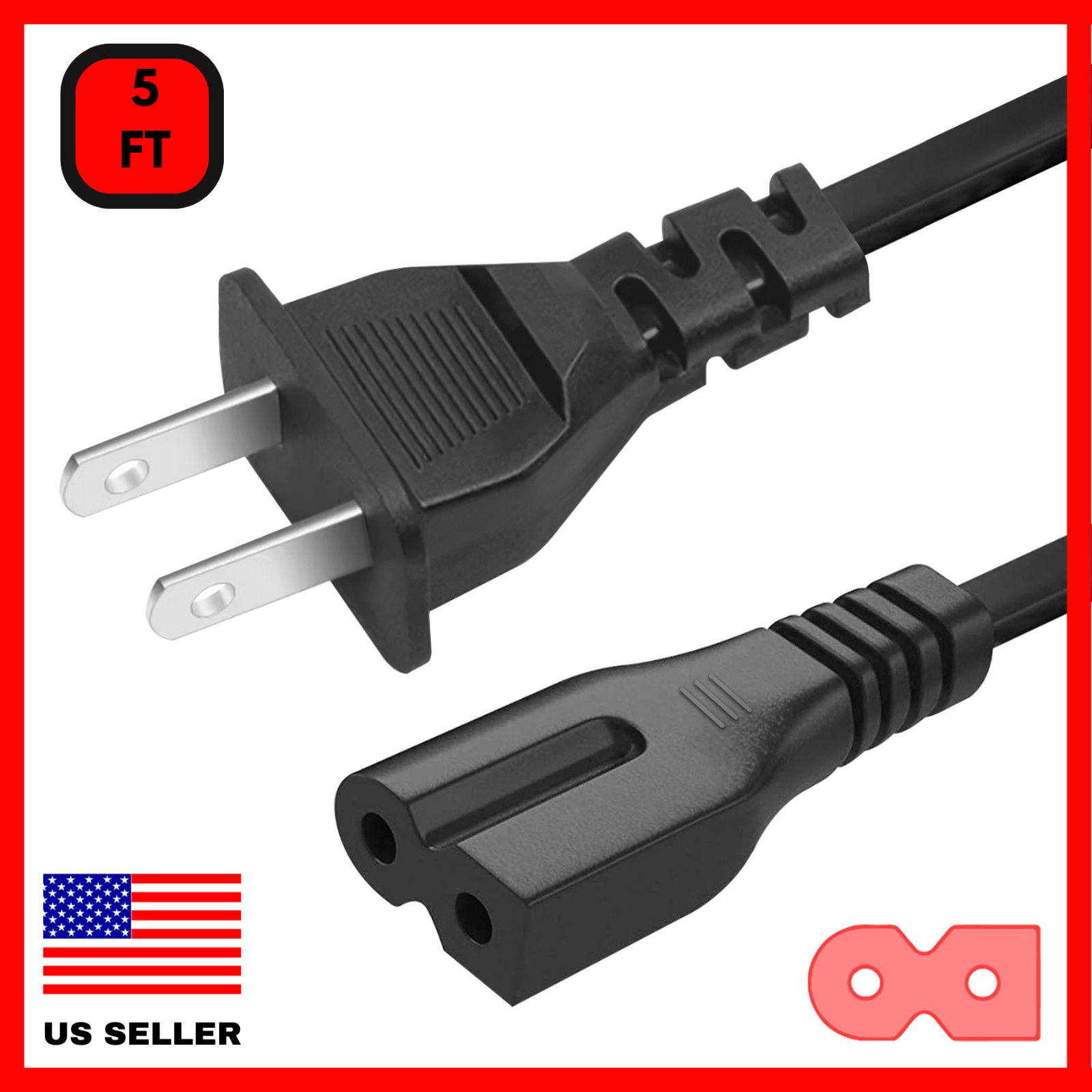 Polarized 2 Prong Power Cord for Sewing Machines Brother, Yuki, Singer, Pfaff