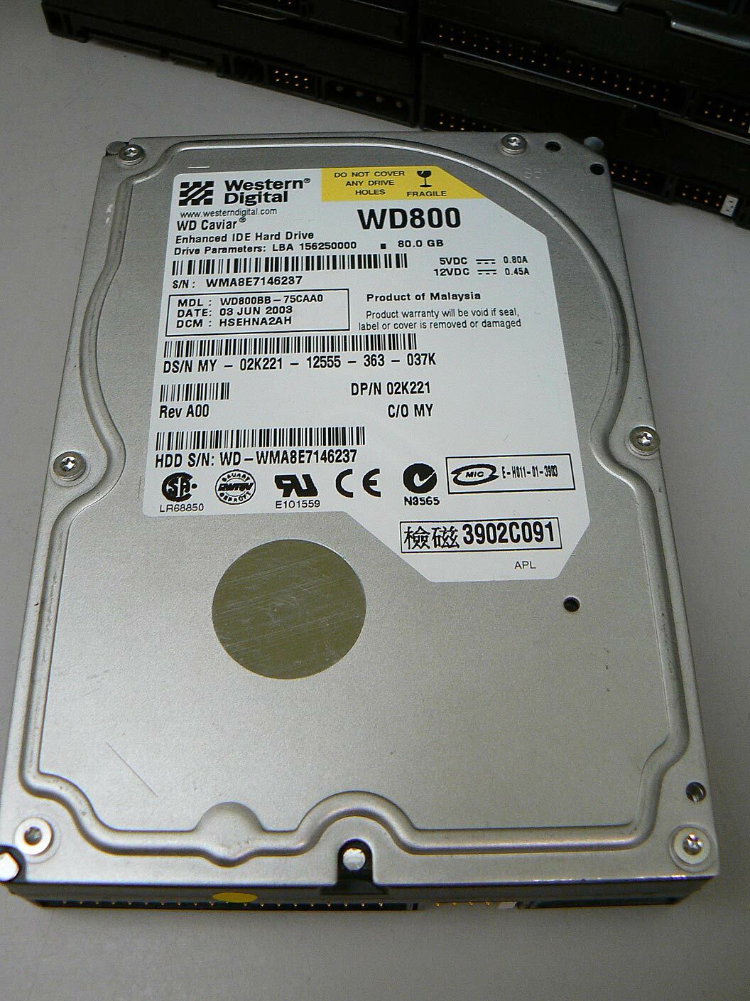 Western Digital Caviar WD800 Hard Drive 80 Gig SATA WD800JD or WD800BB – TESTED