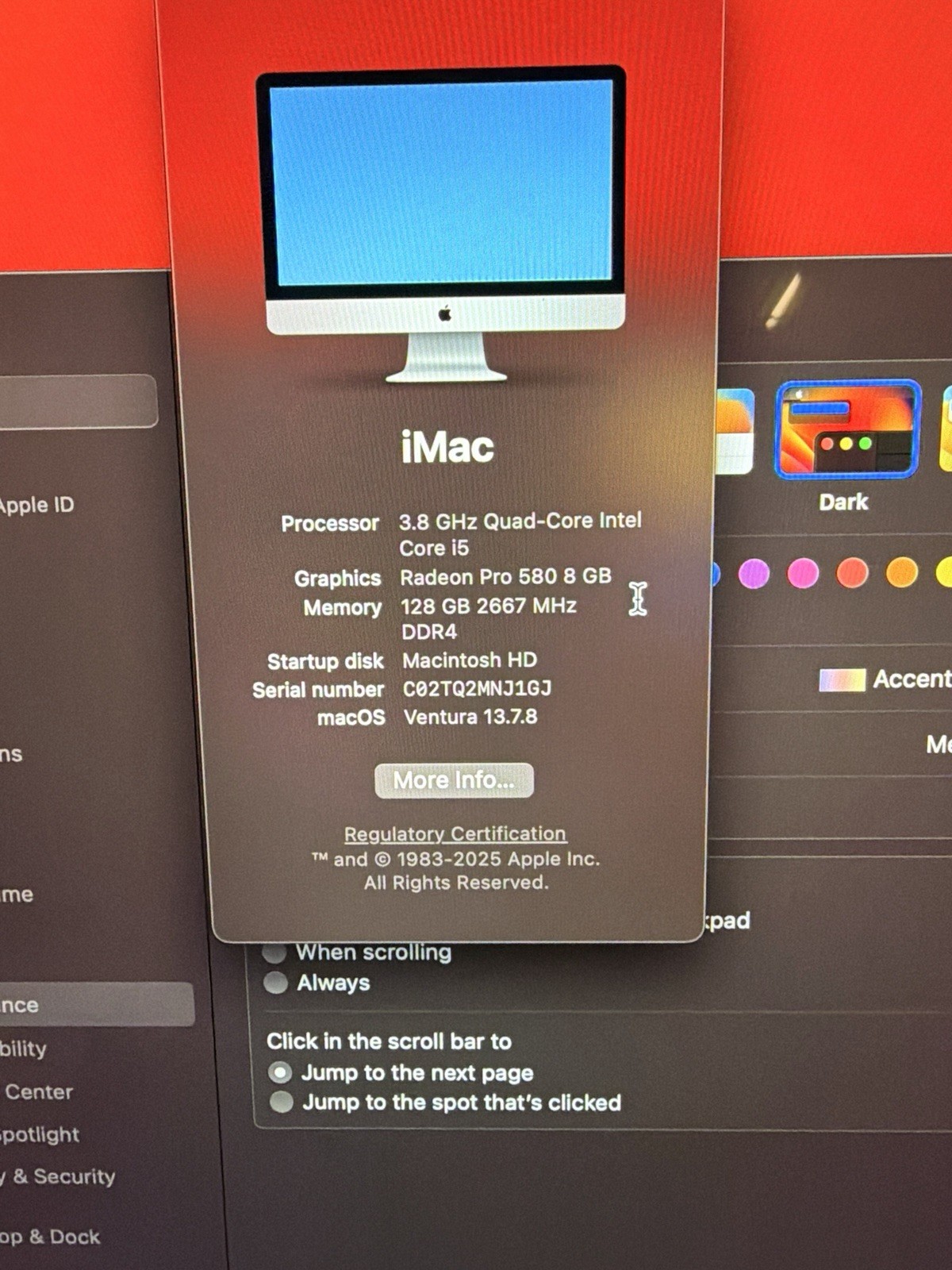 Apple iMac 27in i5 3.8GHz 64GB RAM 2TB Radeon Pro 580 8GB Ventura