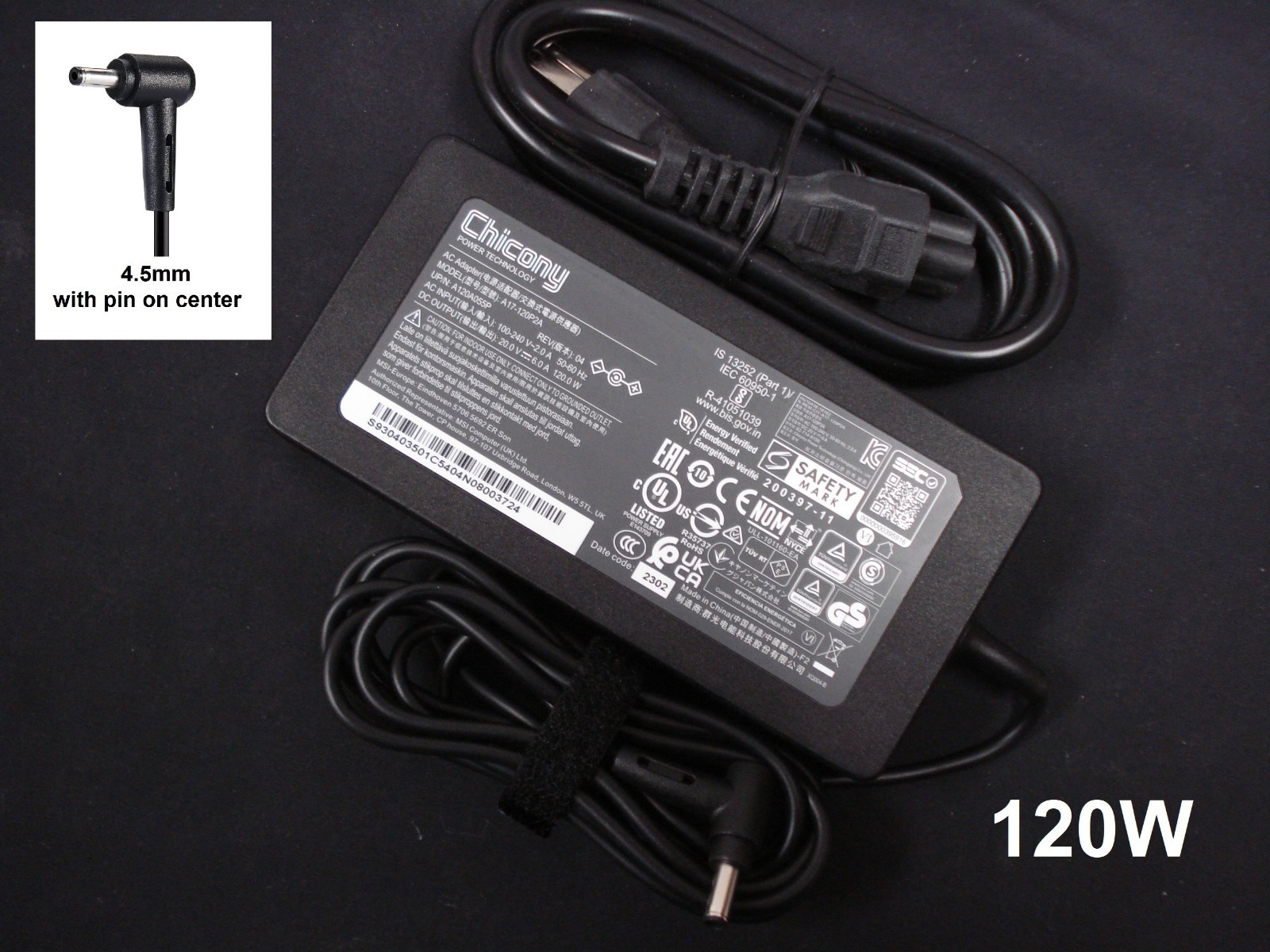 OEM Chicony 120W Charger For MSI Creator Pro M15 A17-120P2A 957-15711P-104 4.5mm