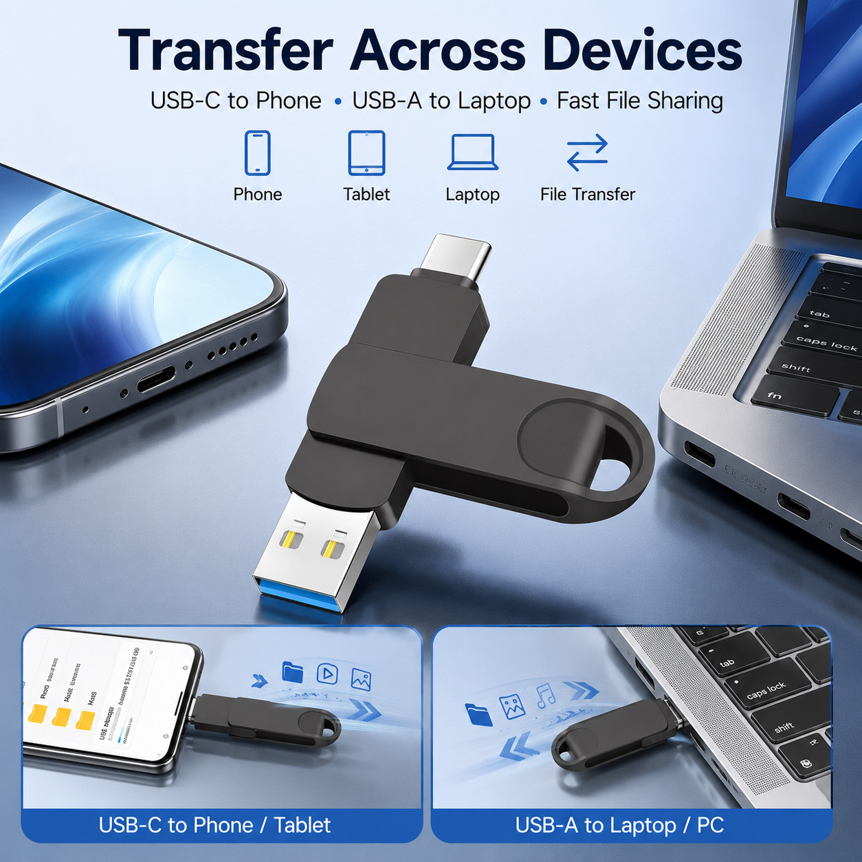 512GB USB Flash Drive Dual Type-C Memory Stick 2IN1 OTG Memory Stick