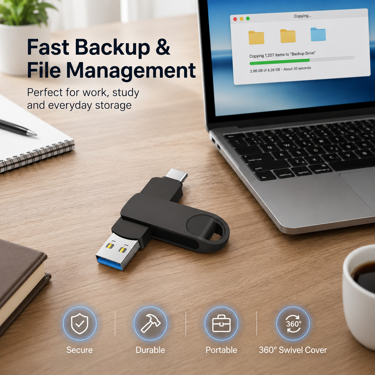 512GB USB Flash Drive Dual Type-C Memory Stick 2IN1 OTG Memory Stick