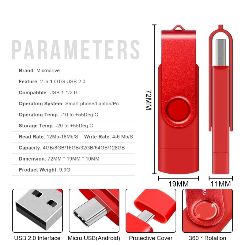 2 in 1 Type-C 256 GB Dual USB 2.0 Flash Drive Memory Stick U Disk Thumb Drive