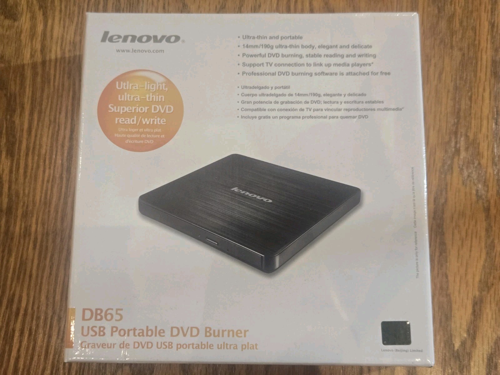 Lenovo DB65 USB Portable DVD Burner Black Ultra-Thin External Drive NEW SEALED